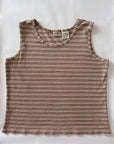 Vintage Brown Striped Cotton Blend Tank | Size XL