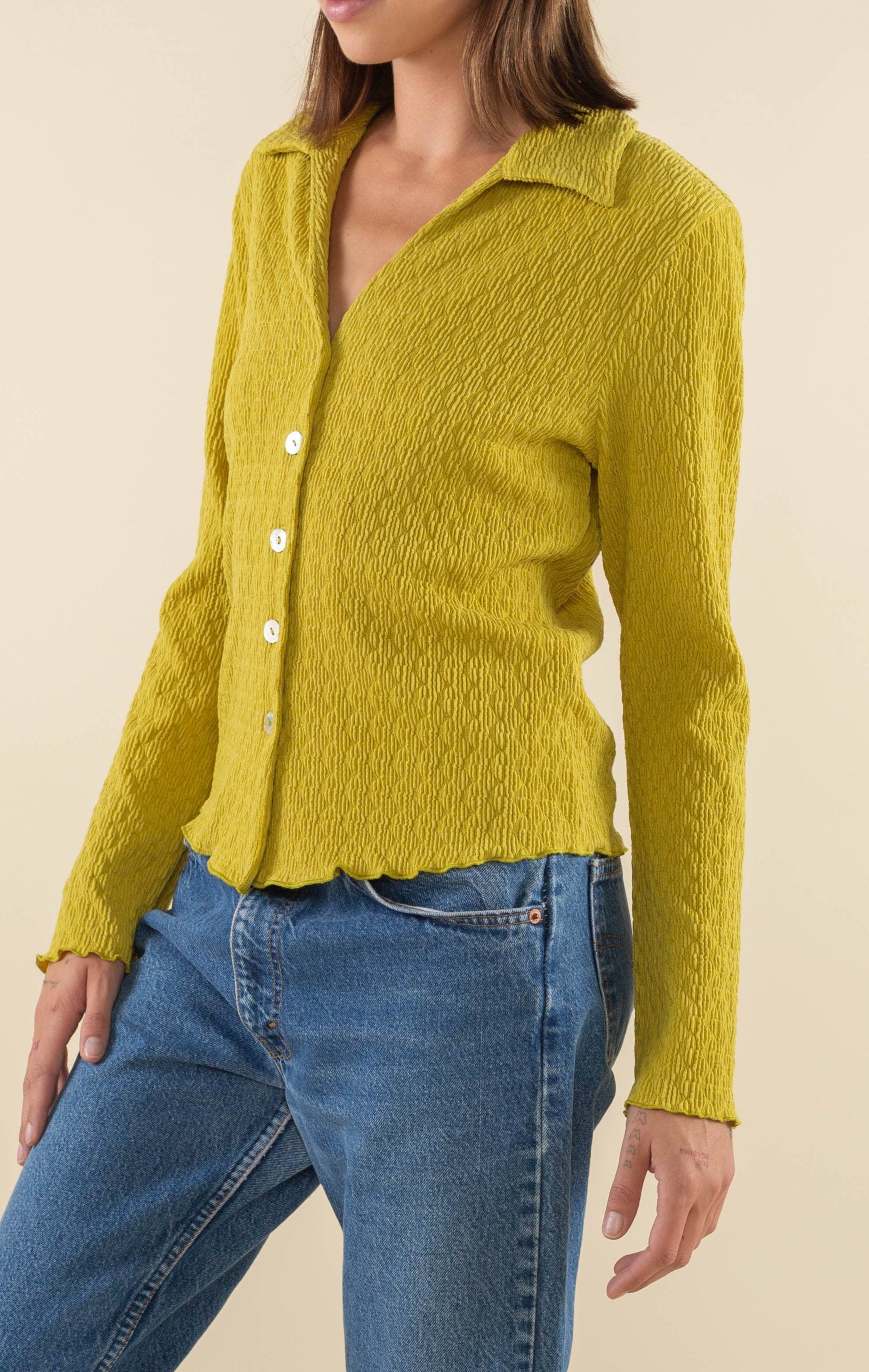 Becca Collared Button Down Textured Knit Shirt