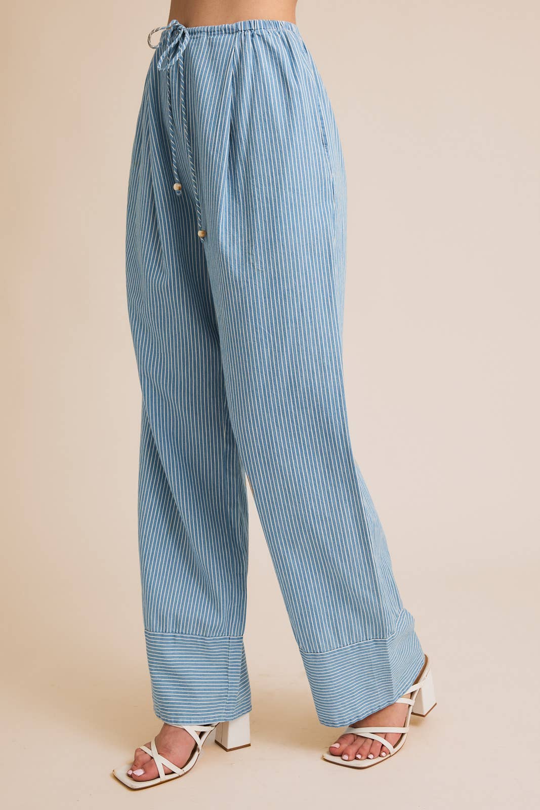 New | Drawstring Cotton Chambray Striped Pants (S-3X)