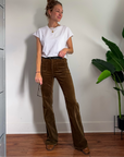 Olive High Rise Corduroy Flare