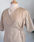 New | Beige Linen Wrap Top