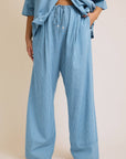 New | Drawstring Cotton Chambray Striped Pants (S-3X)