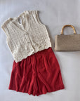 Vintage High-Rise Linen Blend Pleat Front Shorts | Size 14