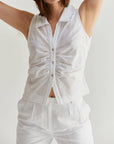 New | Linen Ruched Button-Front Top (XS-L)