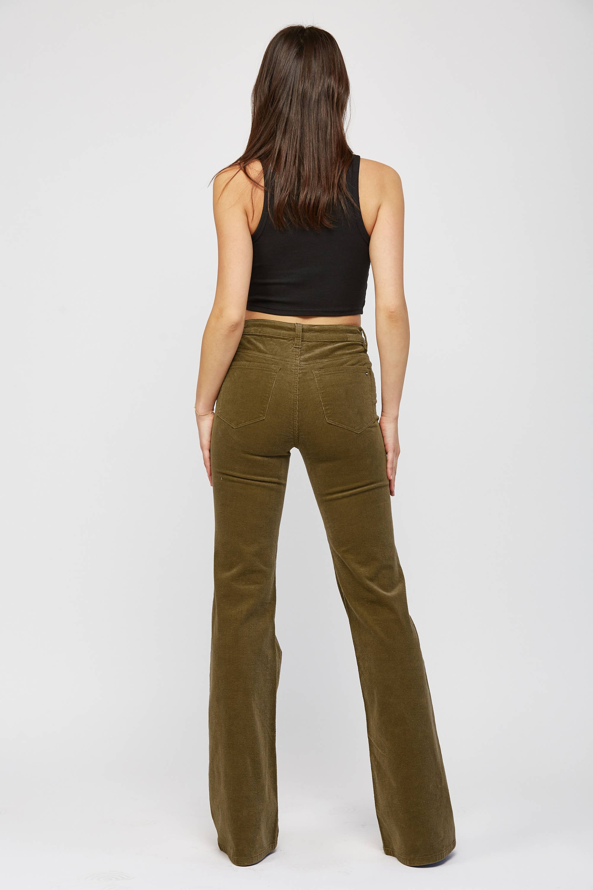 Olive High Rise Corduroy Flare
