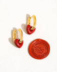 Red Heart Chain Earring 18K Gold Plated