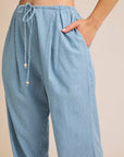 New | Drawstring Cotton Chambray Striped Pants (S-3X)
