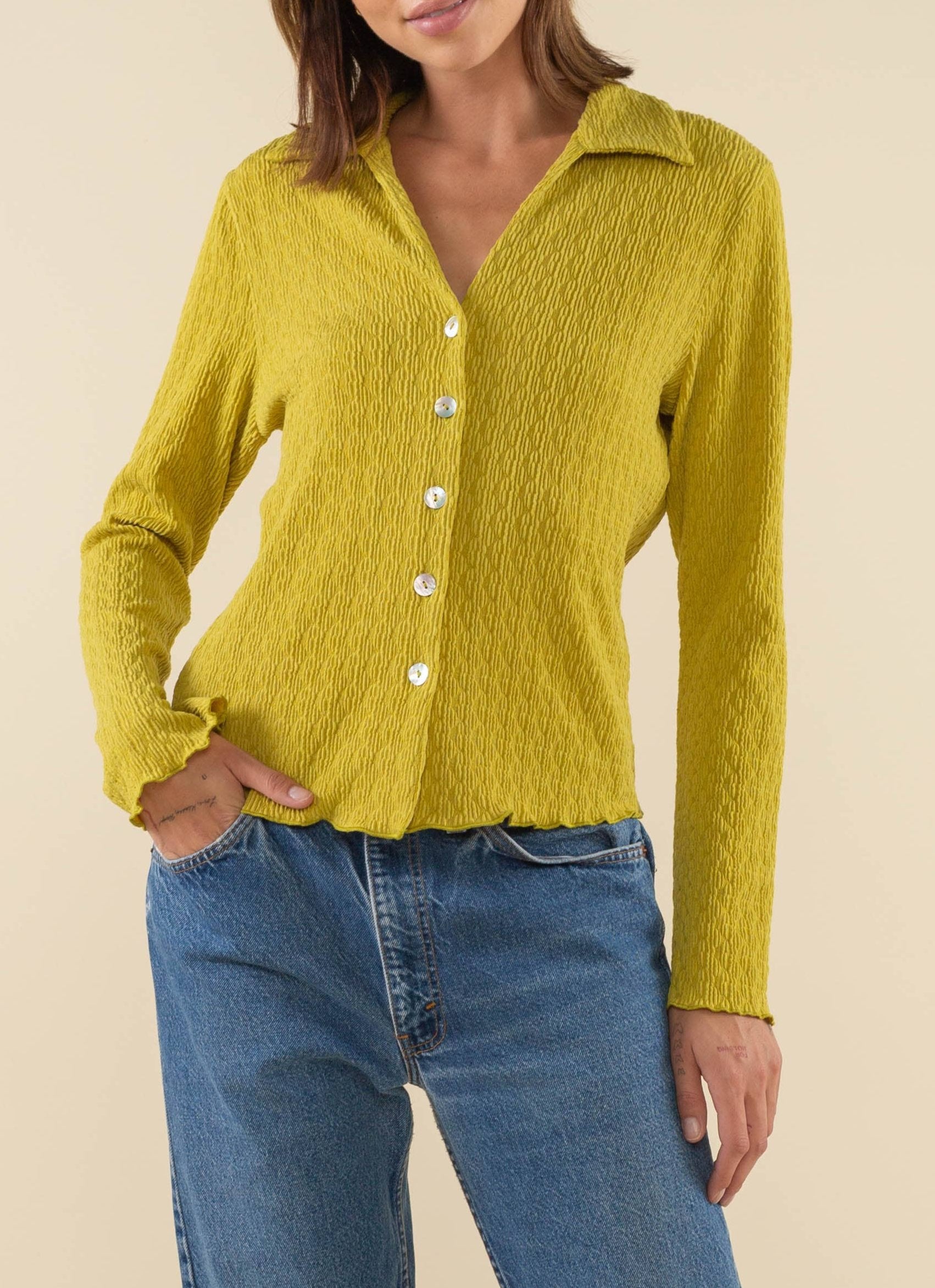 Becca Collared Button Down Textured Knit Shirt