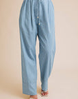 New | Drawstring Cotton Chambray Striped Pants (S-3X)