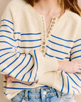 New | Blue Striped Henley Sweater