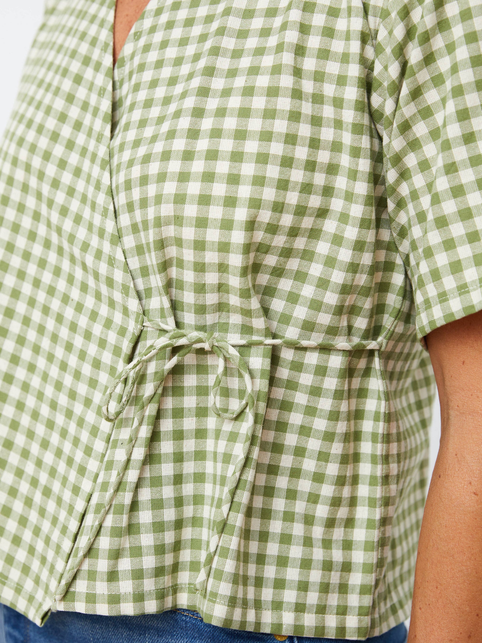 Winona Wrap Top Sage Gingham