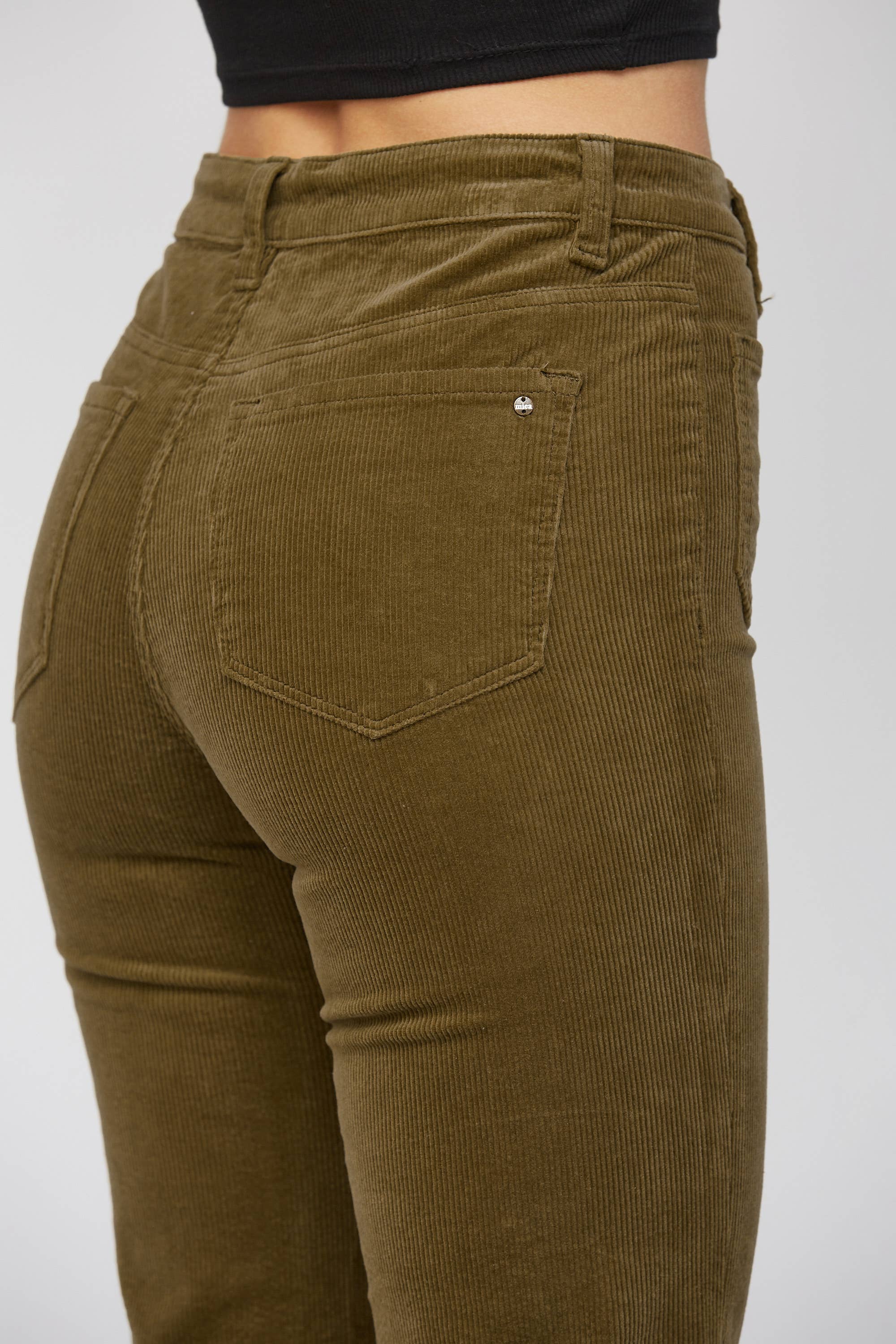 Olive High Rise Corduroy Flare