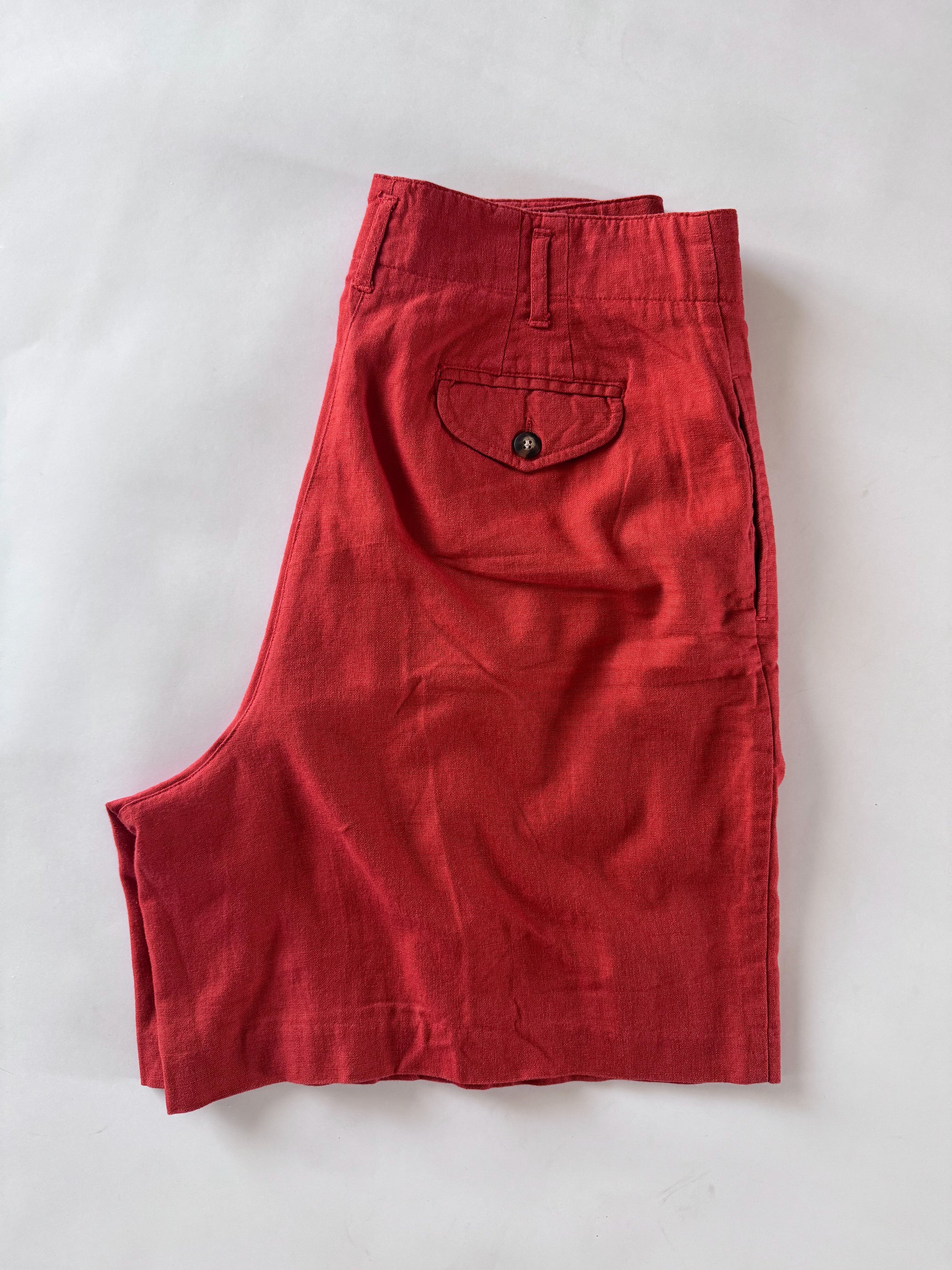 Vintage High-Rise Linen Blend Pleat Front Shorts | Size 14