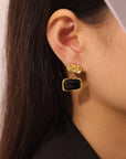 Casey Black Square Dangle Earring | 18K Gold-Plated