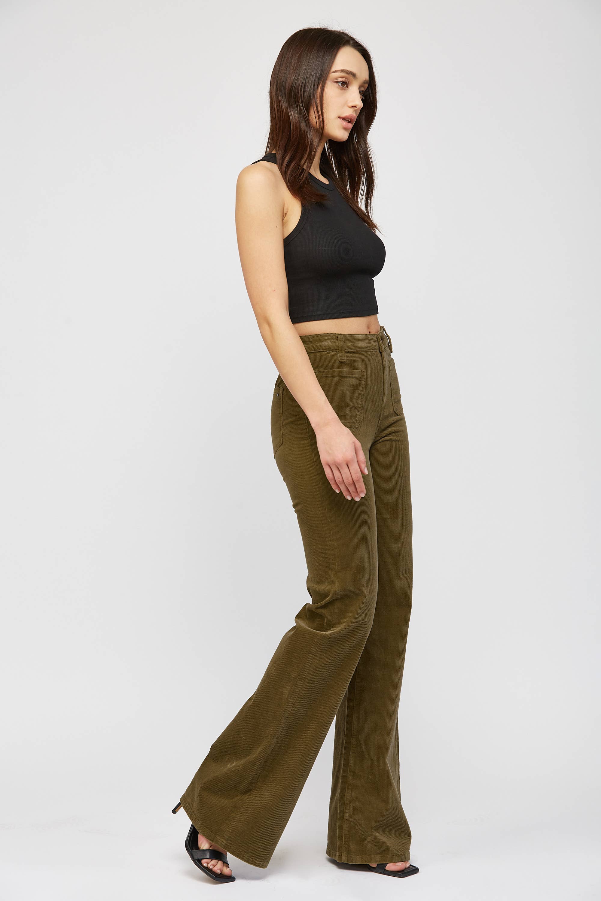 Olive High Rise Corduroy Flare