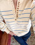 New | Blue Striped Henley Sweater