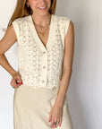 New | Cotton Crochet Button Down Vest (S-L)