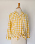 Vintage Yellow Gingham 3/4 Sleeve Top | XL