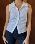 New | Linen Ruched Button-Front Top (XS-L)
