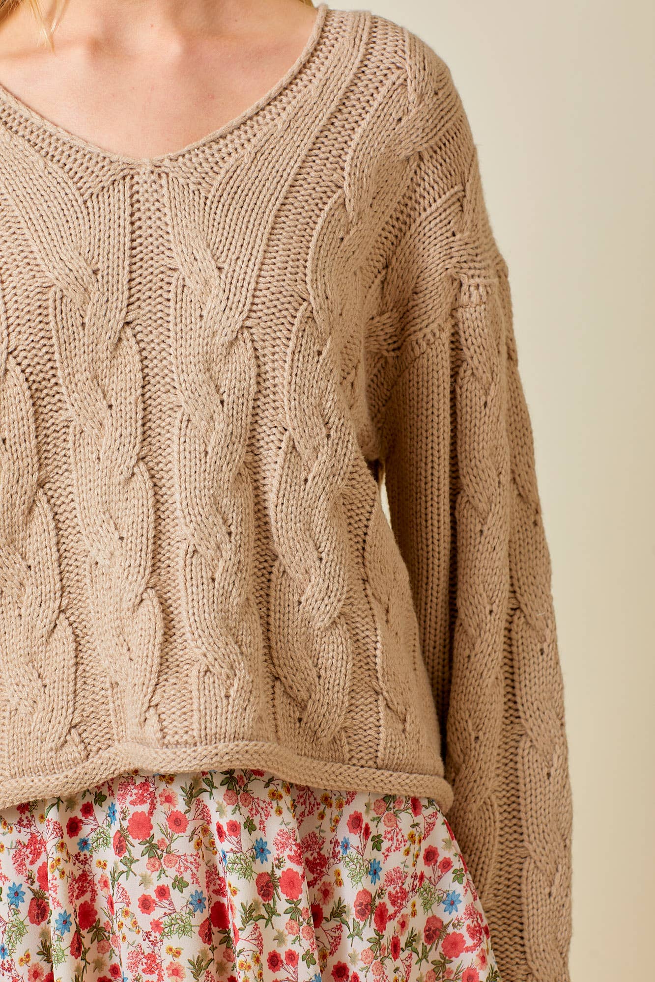 Taupe Cable Knit Sweater