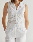 New | Linen Ruched Button-Front Top (XS-L)