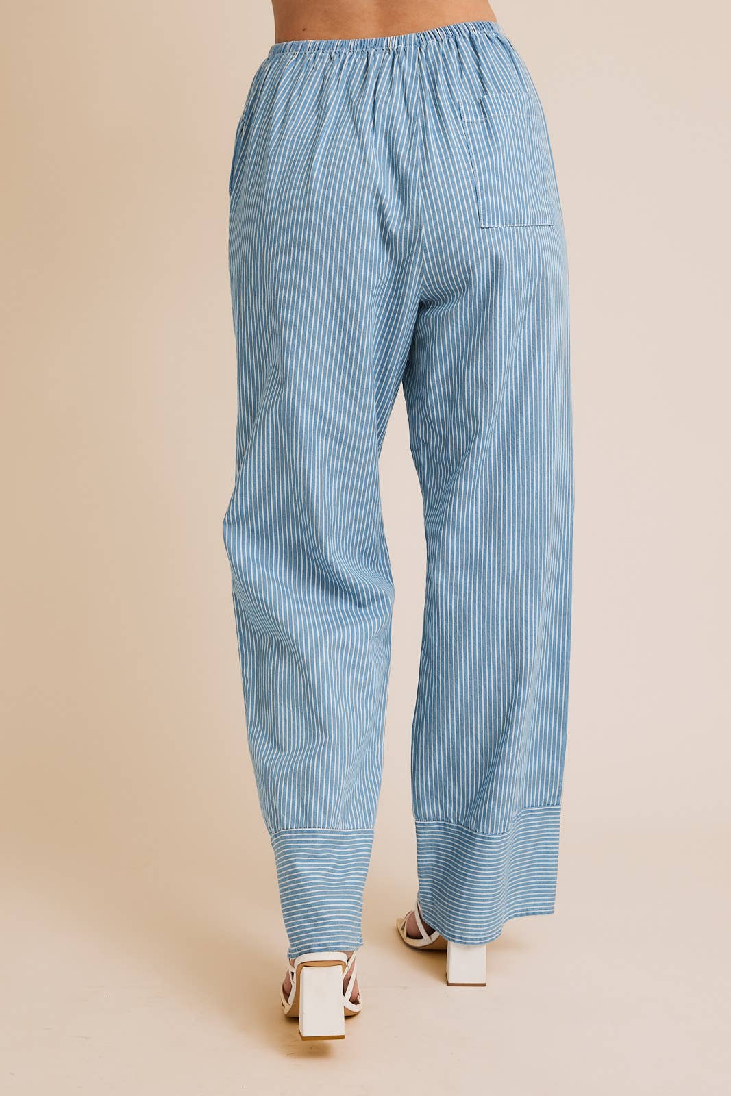 New | Drawstring Cotton Chambray Striped Pants (S-3X)