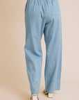 New | Drawstring Cotton Chambray Striped Pants (S-3X)