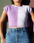 New | Lilac Color Block Cotton Knit Top