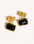 Casey Black Square Dangle Earring | 18K Gold-Plated