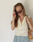 New | Cotton Crochet Button Down Vest (S-L)