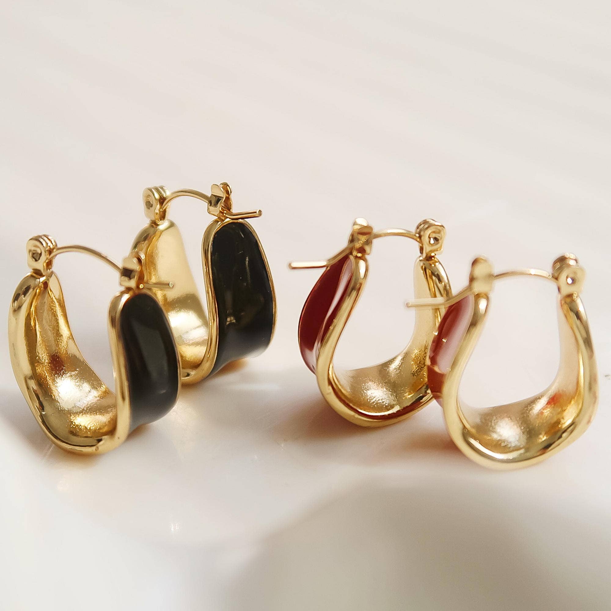 Red Classic Hoop Earring 18K Gold Non-Tarnish