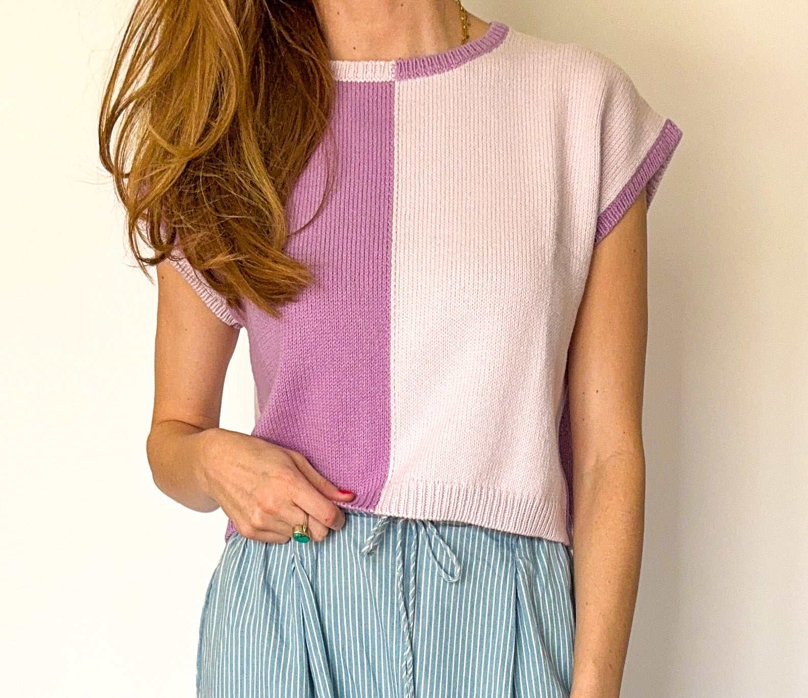 New | Lilac Color Block Cotton Knit Top