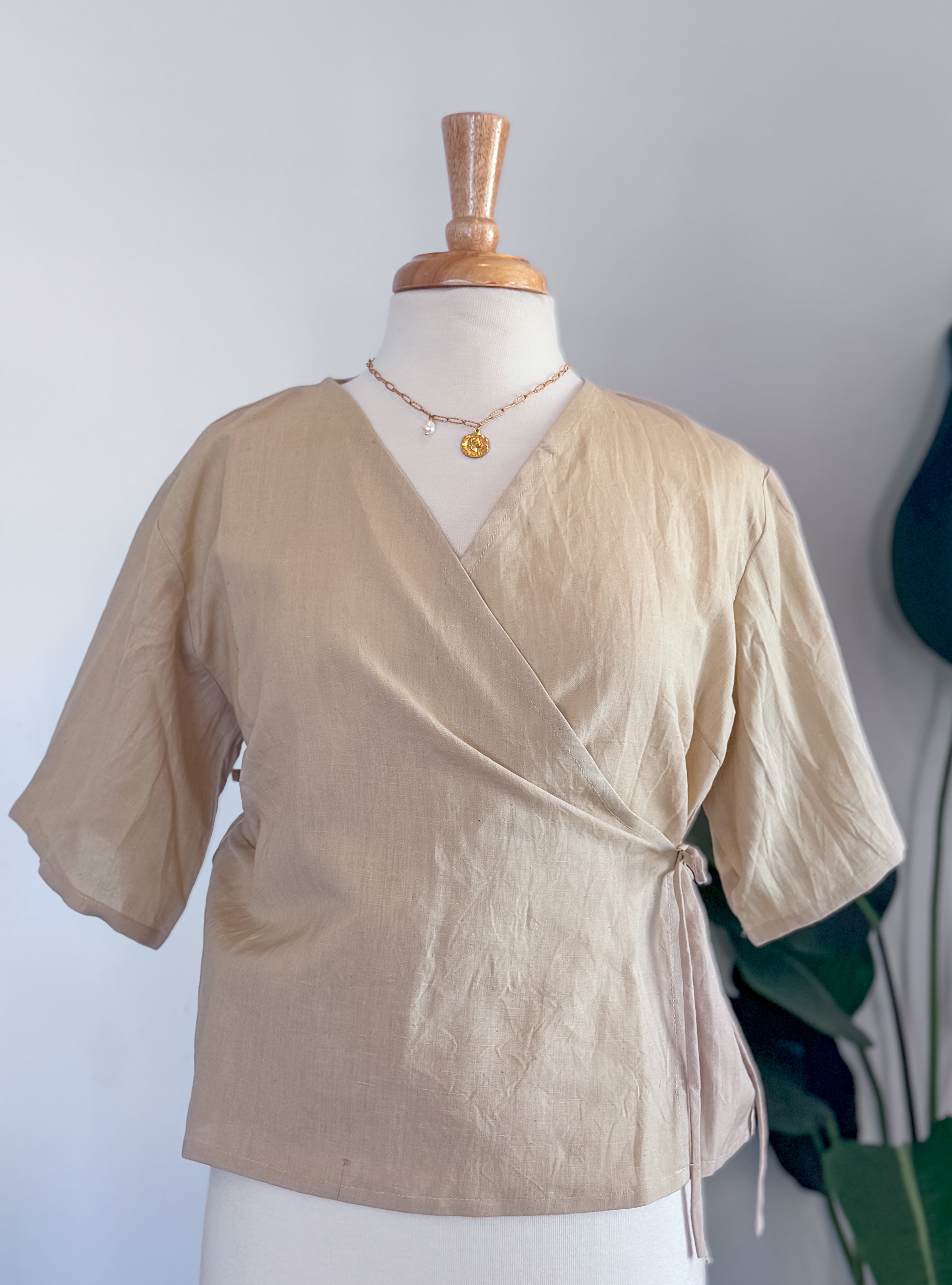 New | Beige Linen Wrap Top – Coill