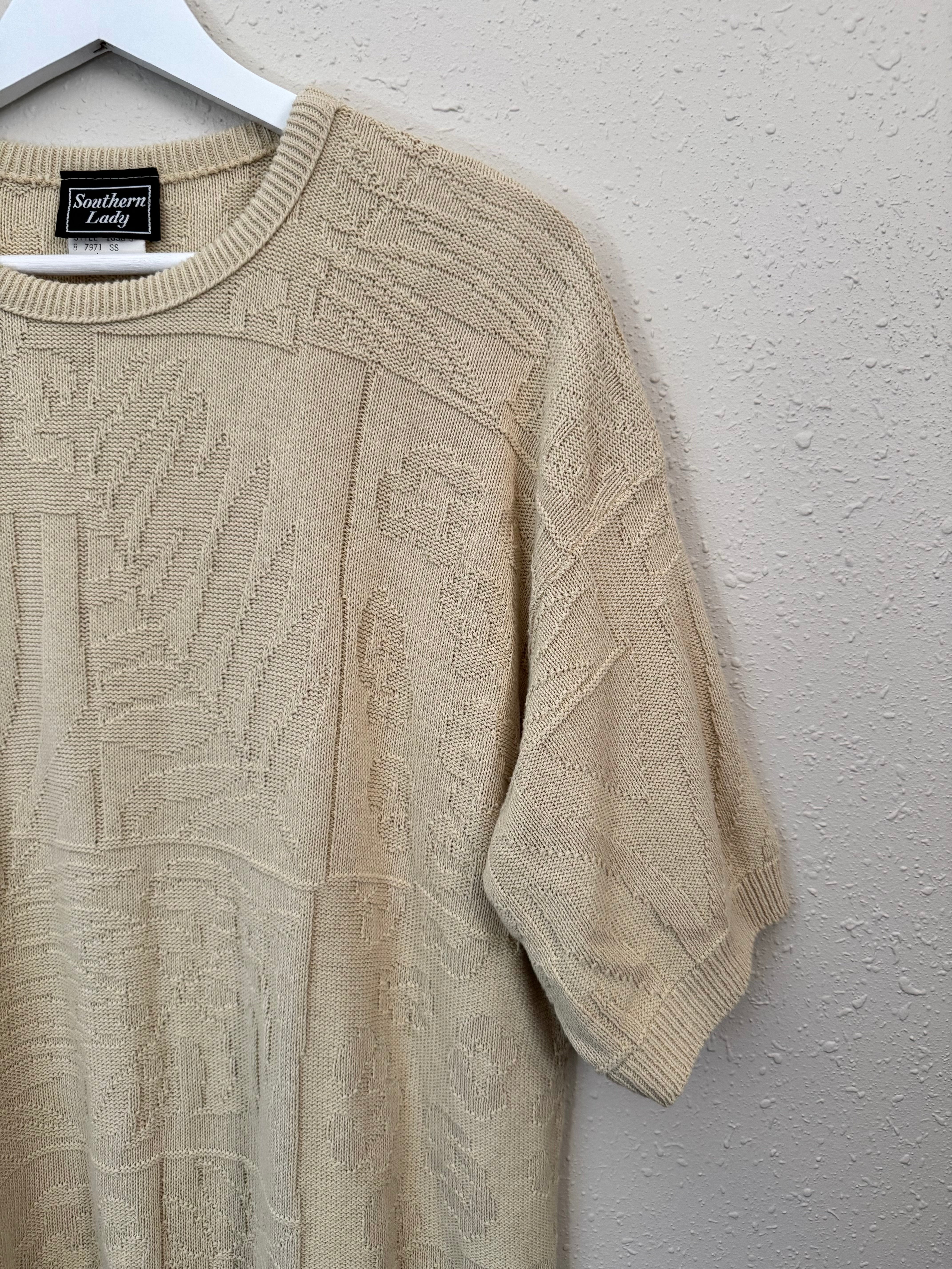 L'or ロル　Short Sleeve Knit かじまり　ベージュ Cable Knit Short Sleeve Sweater | Nuuly