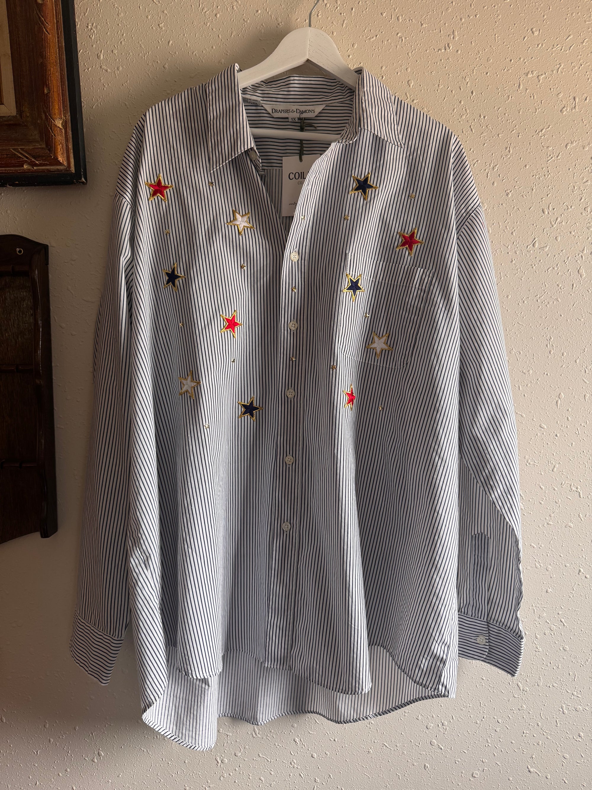 Vintage Navy Striped Applique Americana Shirt | Size 1X