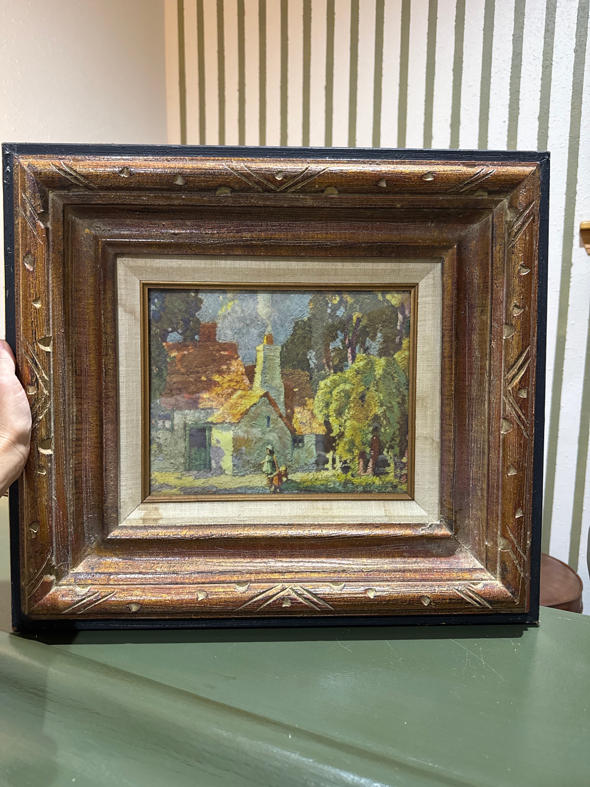 Vintage Carved Wood Frame and Print