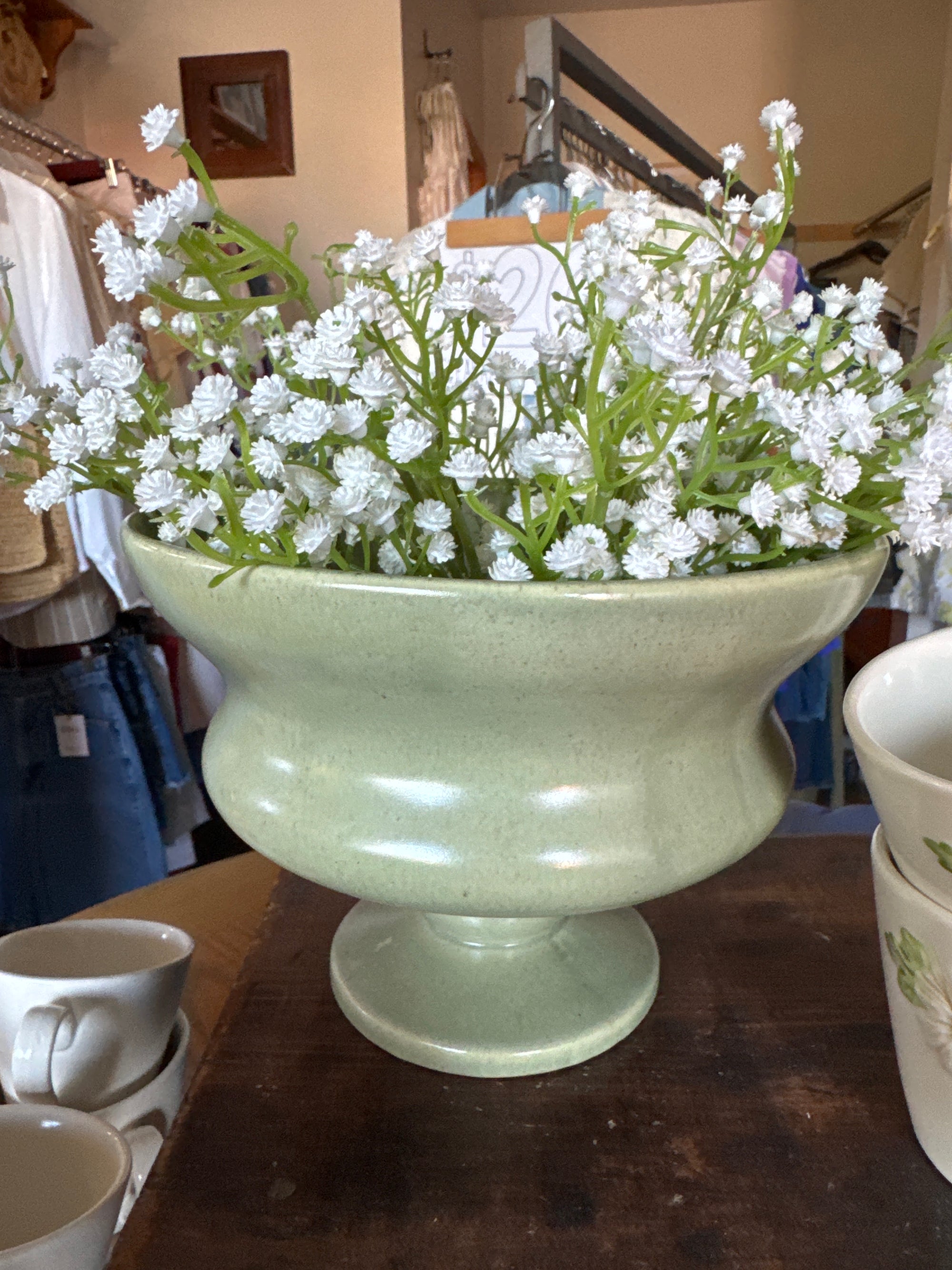 Vintage MCM Haeger USA Pottery Green Pedestal Vase
