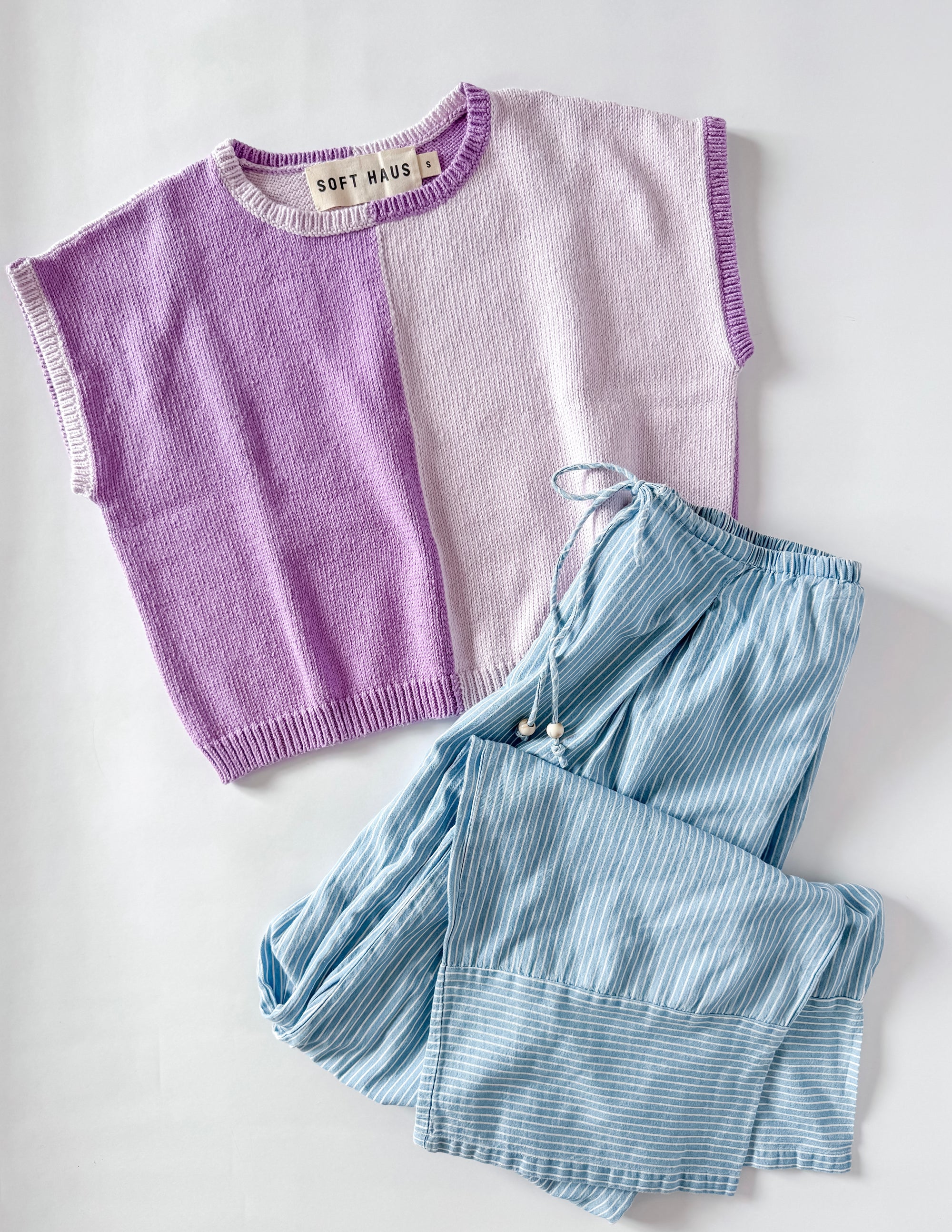 New | Lilac Color Block Cotton Knit Top