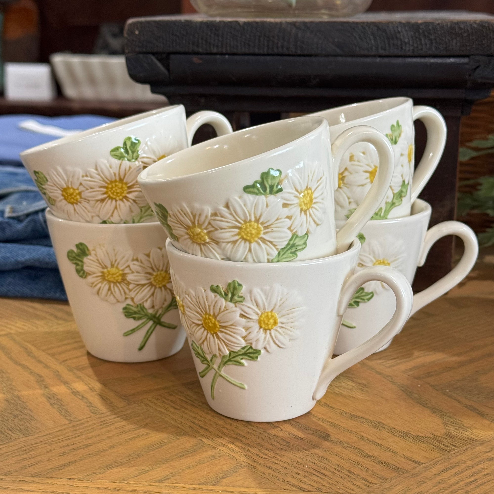 Vintage Metlox Poppytrail Sculptured Daisy Coffee Tea Cups (Set of 8)