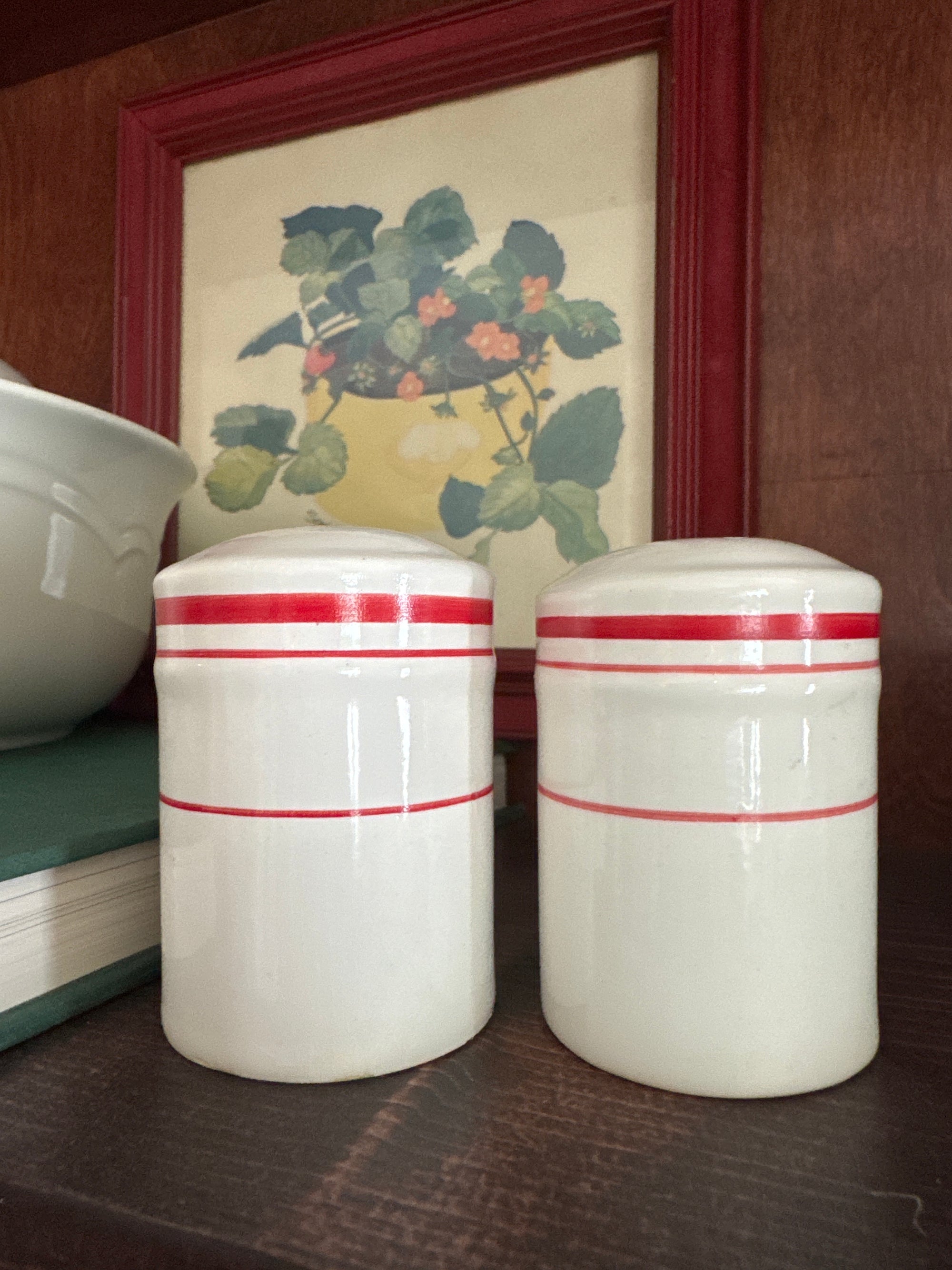 Vintage Red Stripe Salt &amp; Pepper Shakers