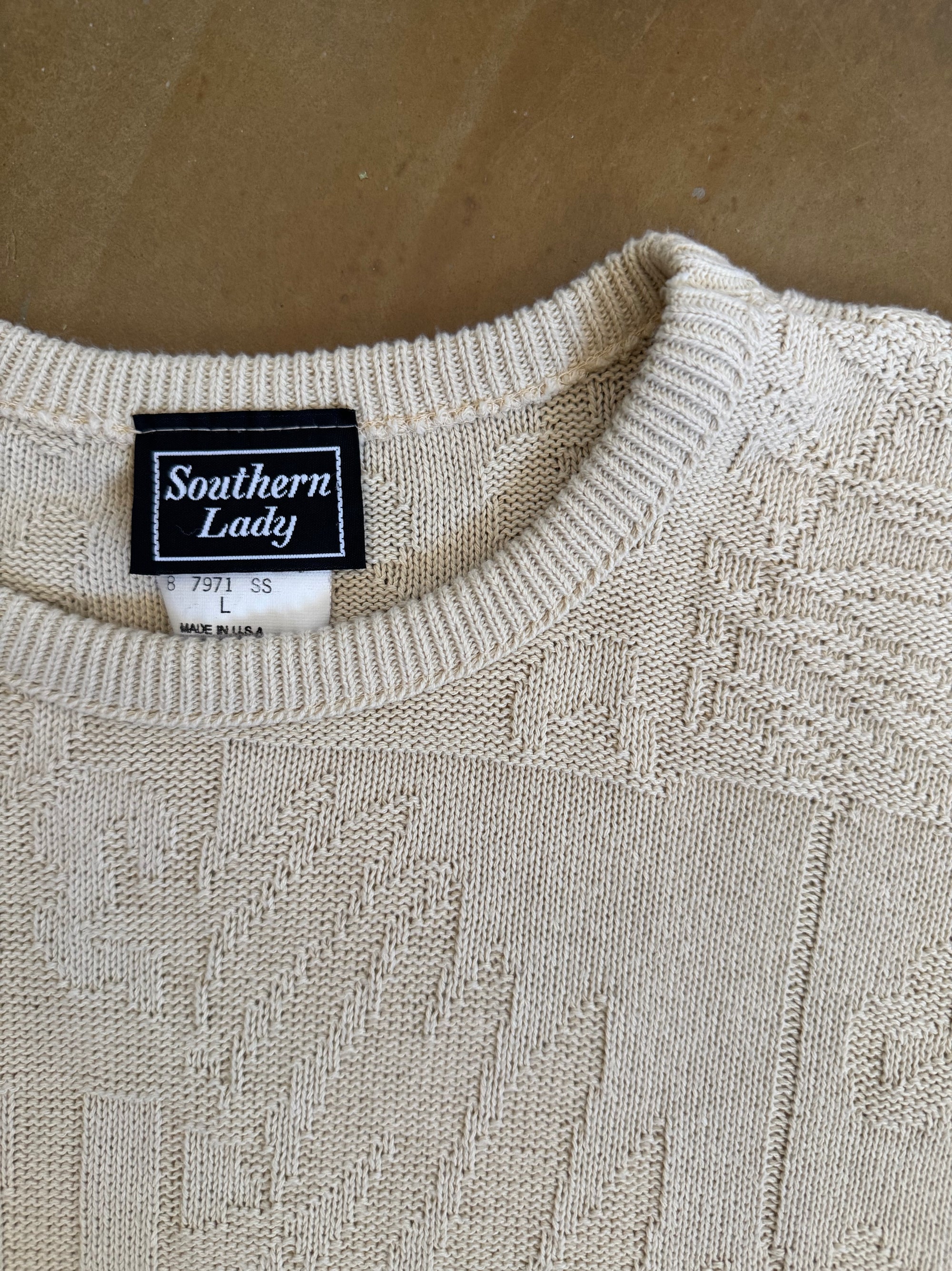 Vintage Short Sleeve Textured Knit Top