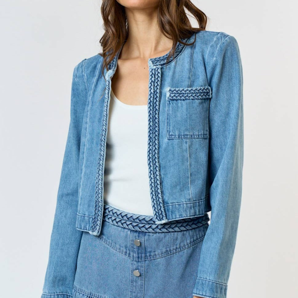 Stacy Blazer | Braided Open Front Denim Blazer