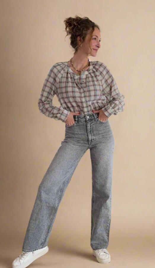 Kate Plaid Button Up Blouse