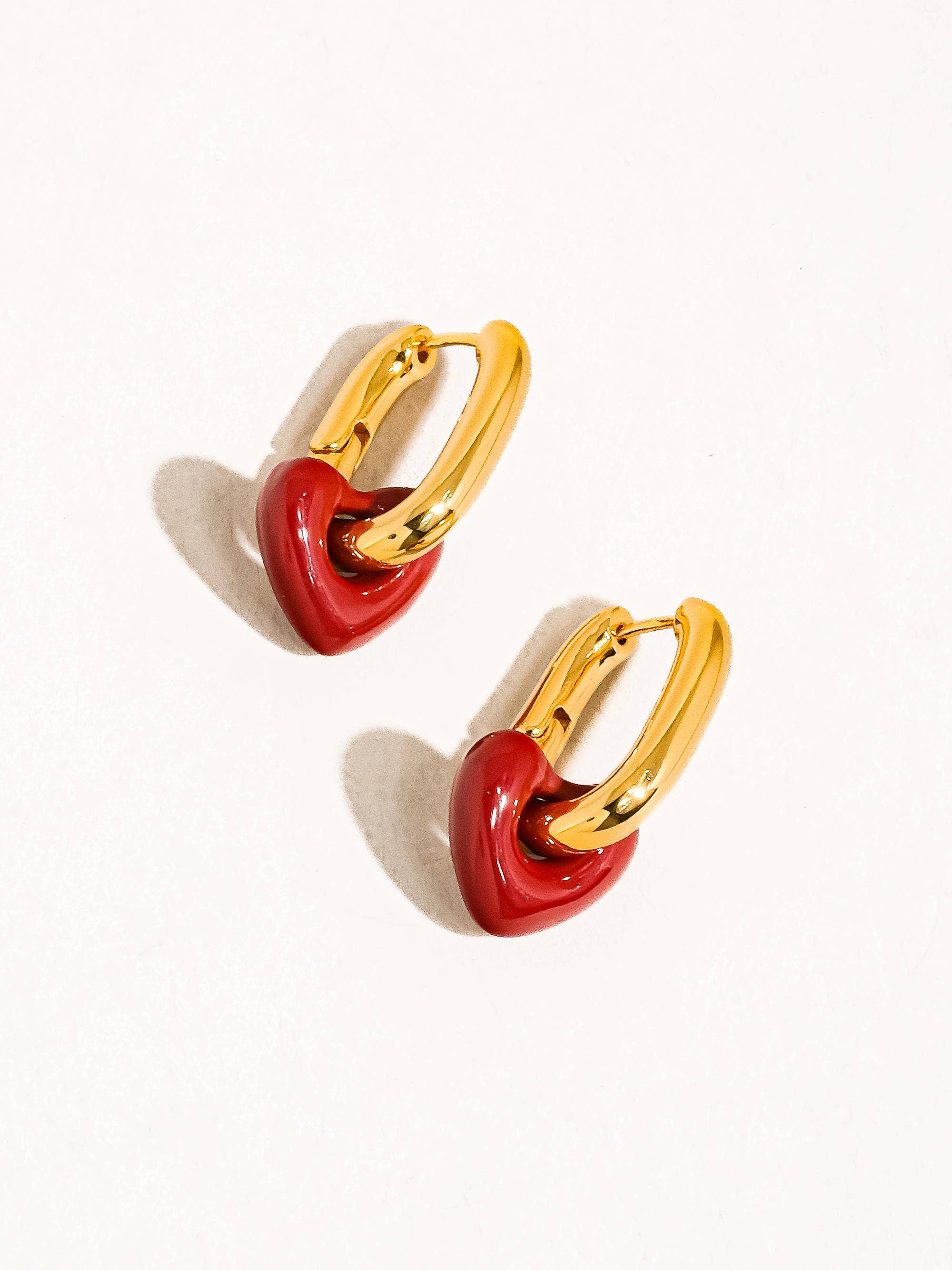 Red Heart Chain Earring 18K Gold Plated