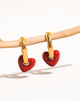 Red Heart Chain Earring 18K Gold Plated