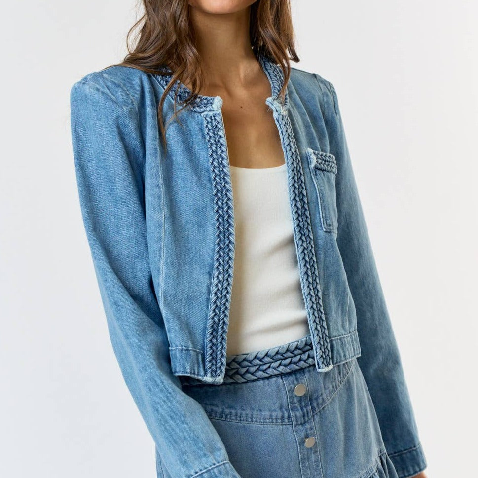 Stacy Blazer | Braided Open Front Denim Blazer