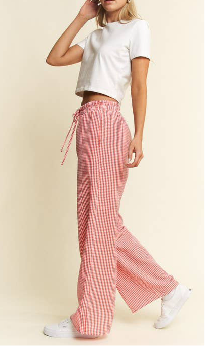 New | Red Gingham Cotton Pants (S-3X)