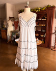 Vintage 90s White Cotton Tiered Sun Dress | Size M