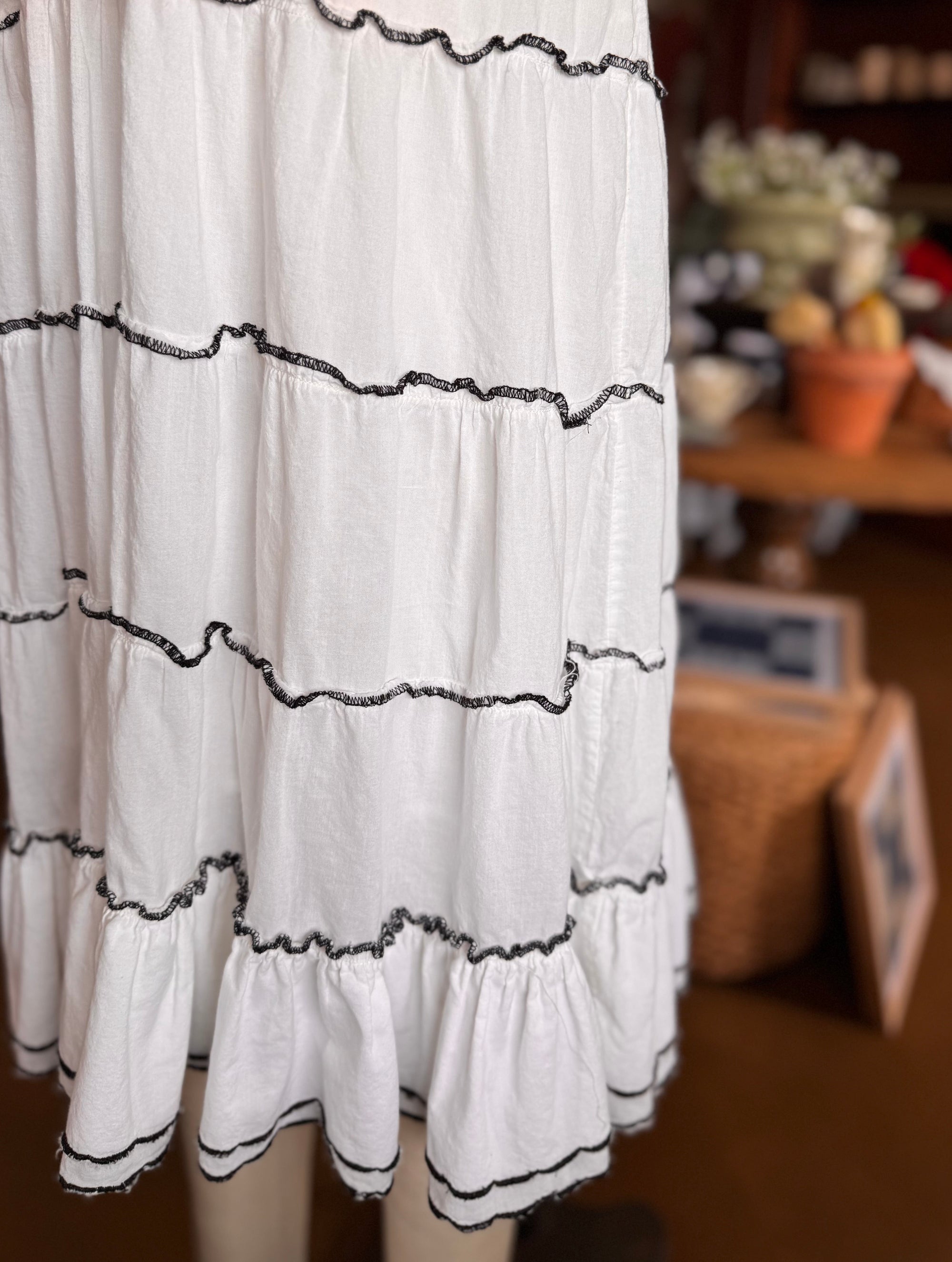 Vintage 90s White Cotton Tiered Sun Dress | Size M