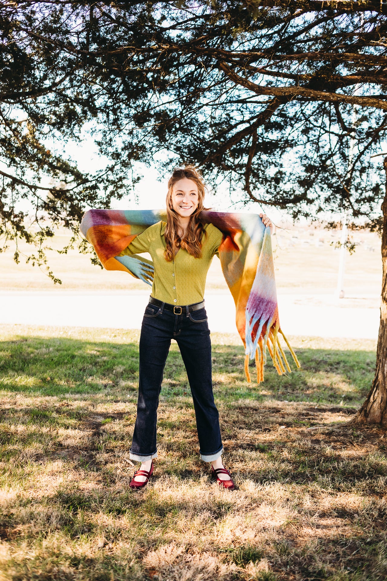 Chunky Plaid Multi Color Brushed Scarf